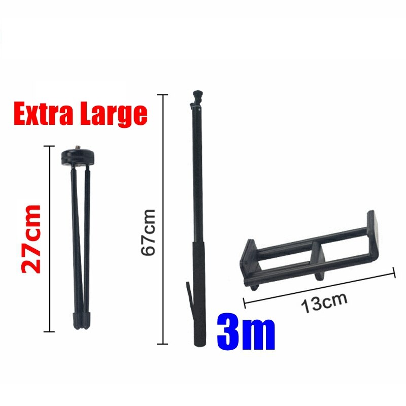 3m ekstra lang stang aluminiumslegering monopod for gopro hero 5 6 7 8 max svart stativ selfie stick for insta 360 dji osmo action  yi 4k: F pakke