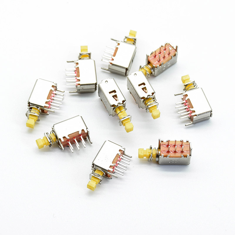 5pcs Right Angle PCB Latching Push Button Switch DPDT Double Pole 6 Pin self-locking key power switches red blue yellow A03/04