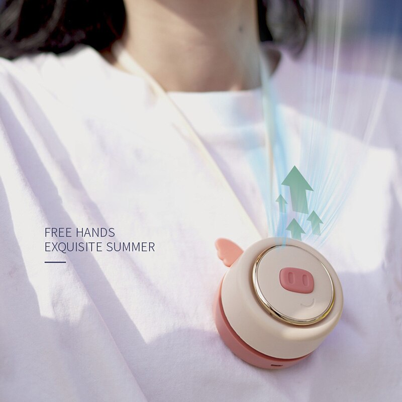 2021 nowy 1PC mini bezłopatkowy opaska na szyję wentylator bezprzewodowy słodkie zwierzątko wiszące liny przenośne wentylatory ładowania USB 3rd koła zębate prędkości wentylować