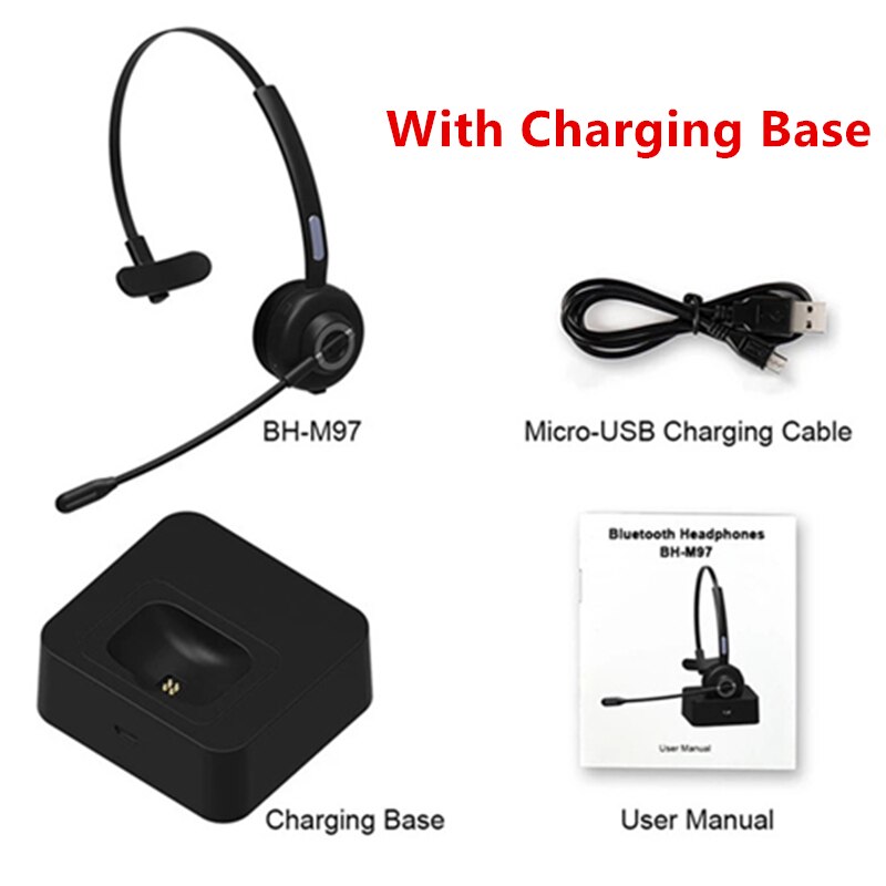 BH-M97 Bluetooth casque sans fil V5.0 avec Micphone mains libres appel écouteur Base de charge pour Center bureau Skype camion pilote: with charging base