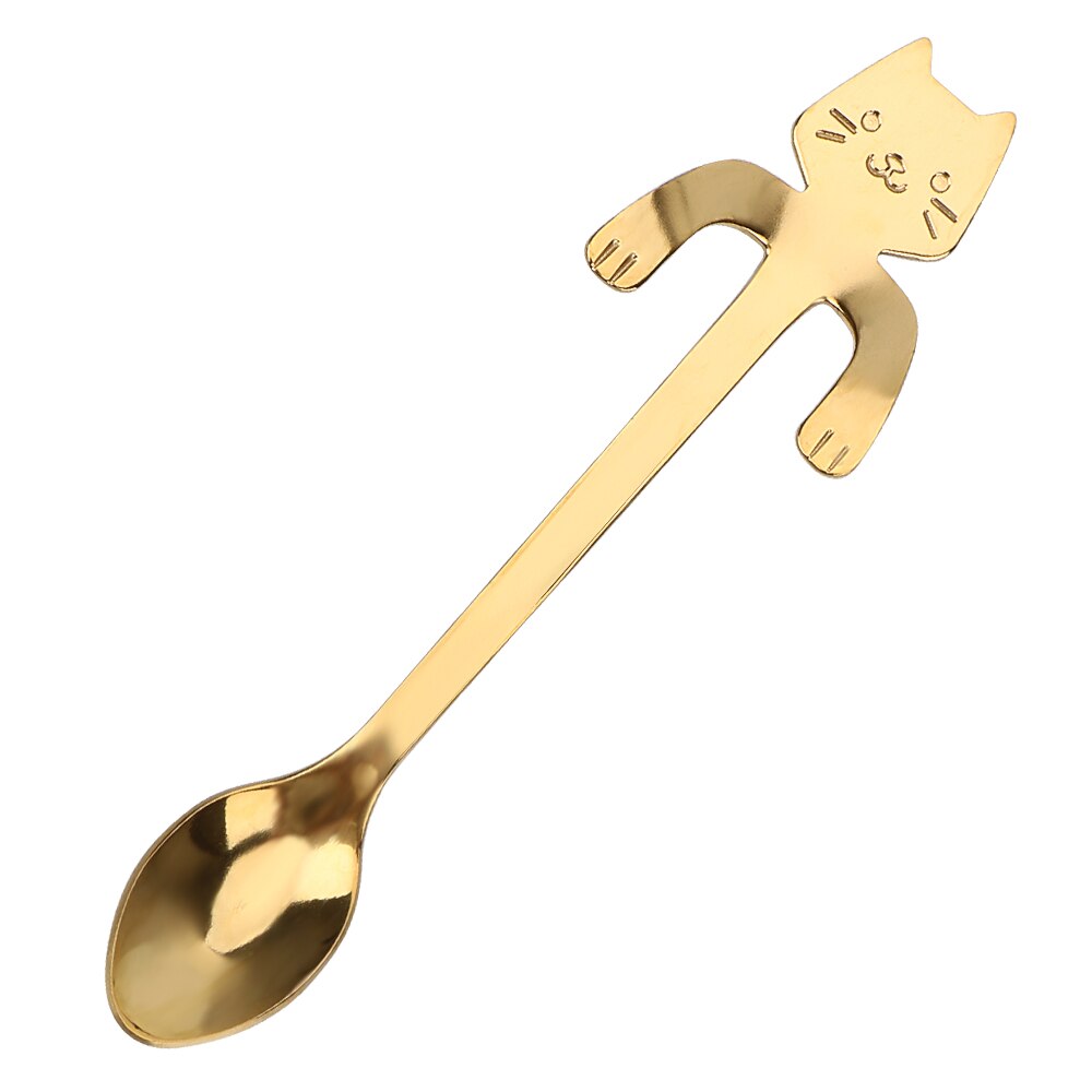 Mini Stainless Steel Tea Coffee Spoon Cute Cat Teaspoons For Bar Party Tableware Ice Cream Dessert Spoons Drinking Tools: Gold