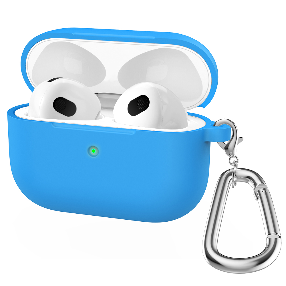 Silicone Cases For Apple Airpods 3rd generation Protective Shockproof Wireless Earphones Cover With Hook for air pods 3 Box Bags: Blue