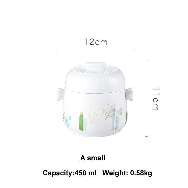 Cuenco de cerámica con asa para sopa, Bol para cocinar a vapor con doble tapa y taza humeante, para carne, carne, huevo, olla de cocción lenta, tamaño grande: A small