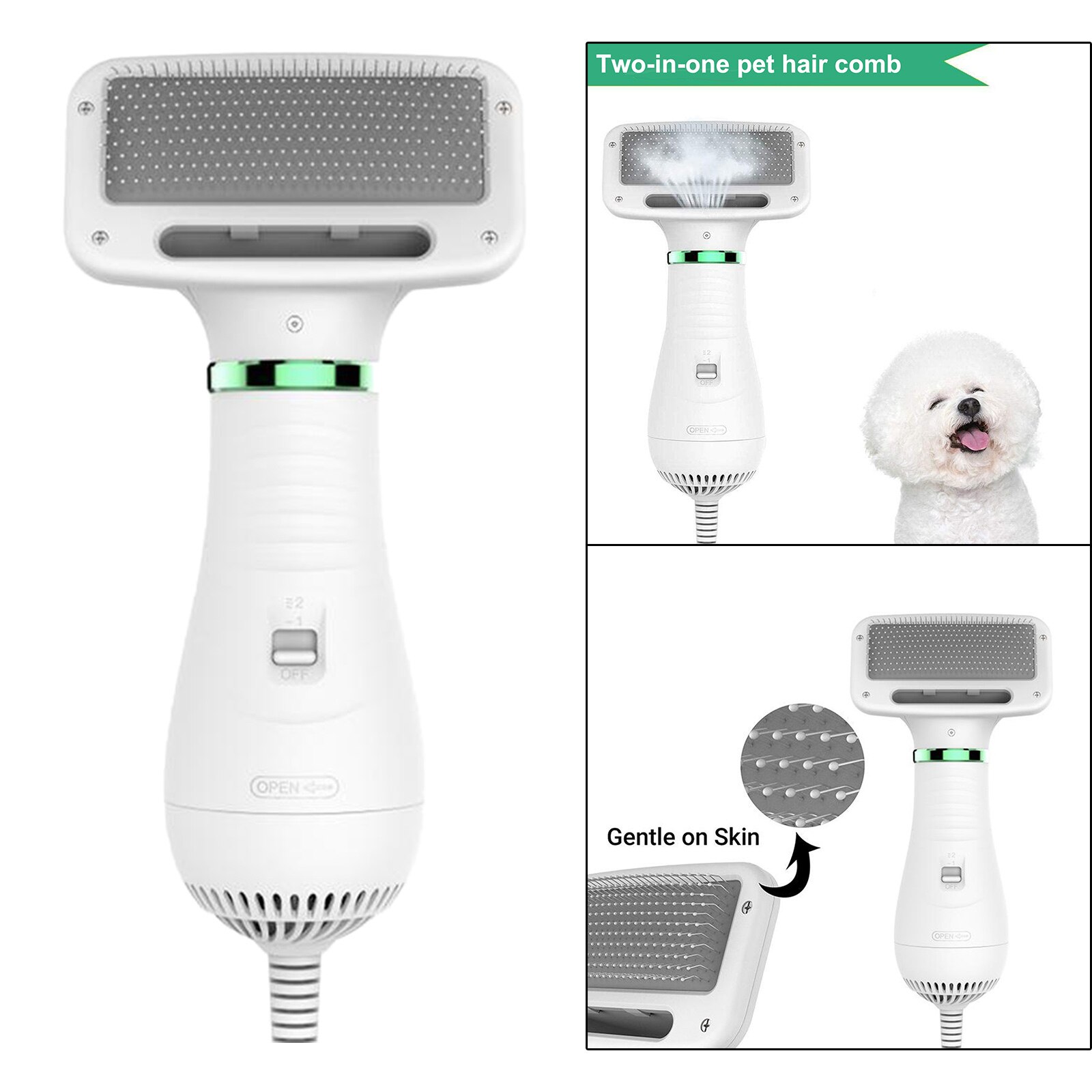 Przenośna suszarka robić włosów dla zwierząt 2 w 1 pielęgnacja zwierząt domowych suszarka robić włosów dmuchawa cicha regulacja temperatury dla małych średnich duże psy koty