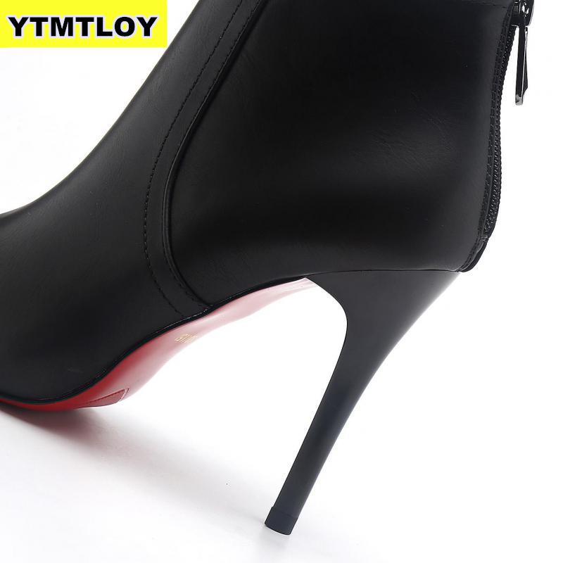 Botines De piel sintética con cremallera para Mujer, botas con tacones altos, color negro, punta estrecha, para Otoño e Invierno