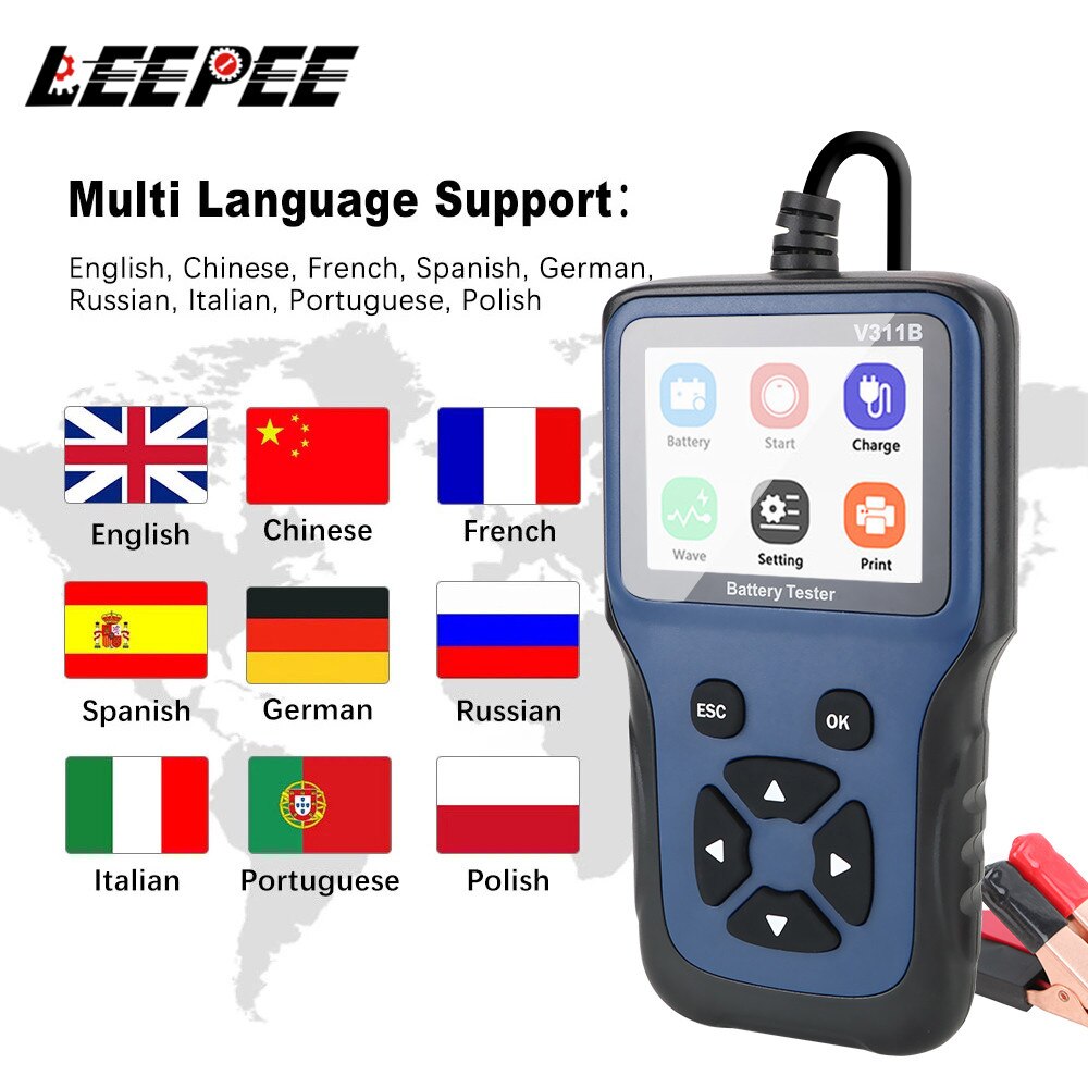 Auto Diagnostic Tool 12V Auto Batterij Oplader Tester Analyzer Analyzer Gereedschap Automotive V311B Auto Opladen Cricut Load Test