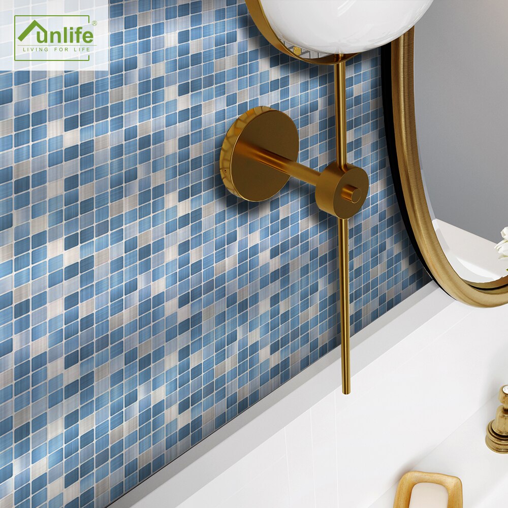 Funlife® Blue Metallic Mosaic Tile Sticker Peel&amp;Stick Self-Adhesive Kitchen Backsplash Wall sticker kitchen DIY Easy to Clean