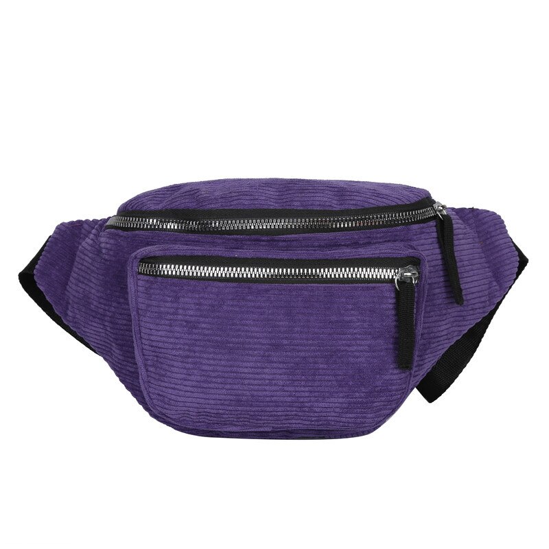 Buylor Riem Tas Vrouwen Corduroy Taille Pack Rits Borst Bag Festival Heuptasje Mode Bum Bag Phone Pouch Reizen: Purple