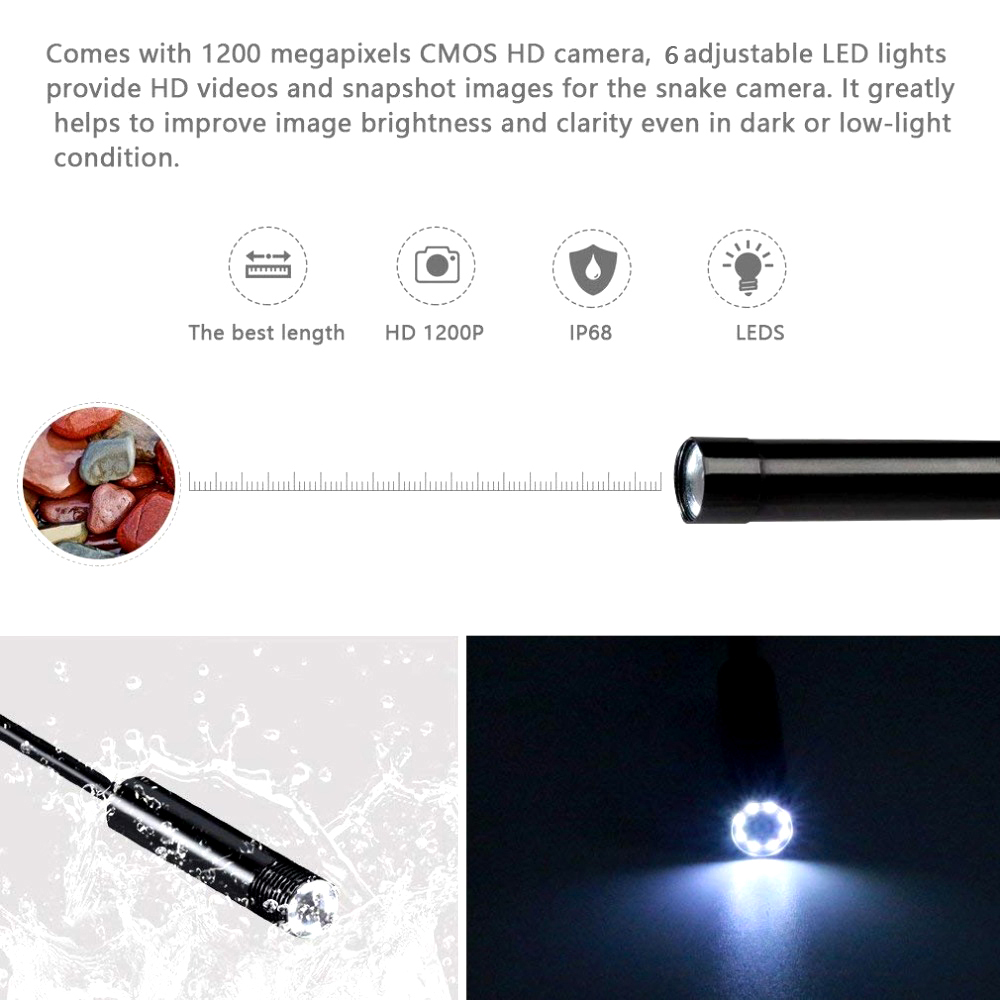 3 in 1 Mini Endoskop Kamera IP67 Wasserdichte 5,5mm 1-10M USB Endoskop Endoskop Inspektion Kamera mit 6 LEDs für Android PC