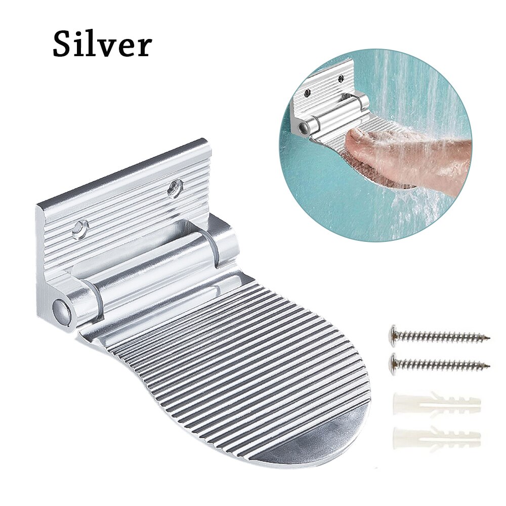 Foldbart bad fodstøtte piedestal skridsikkert brusebad fodskammel pedal aluminiumslegering vægmonteret vask fod trin badeværelsesprodukter: Sølv