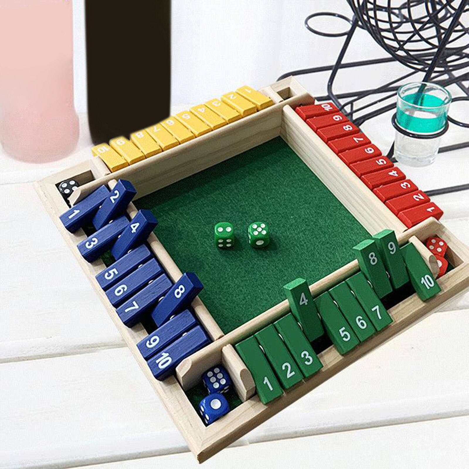 Holz 4-Seitige 1-10 Zahlen Geschlossen sterben Kasten Würfel Bord Erwachsene Party 4-Spieler Spielzeug