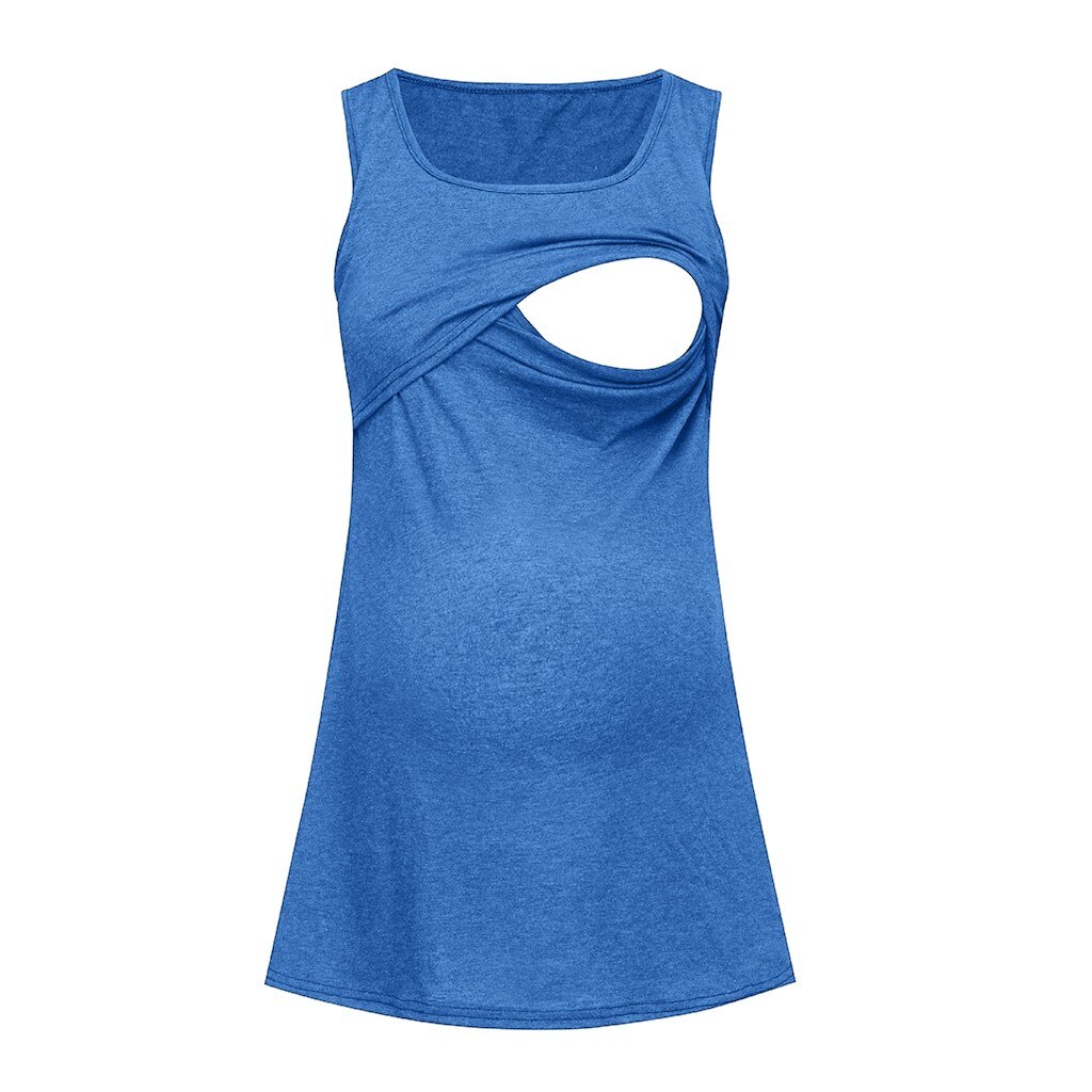 MUQGEW Breastfeeding Clothes Pregnant Clothes Women's Maternity Sleeveless Comfy Nursing Baby Vest Pregnancy Breastfeeding Top: Blue / S