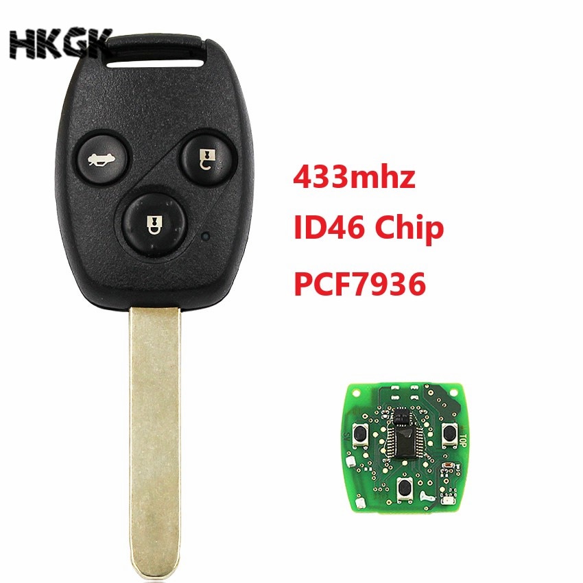 3 Knoppen Afstandsbediening Sleutel 433Mhz Met ID46/PCF7936 Chip Chip Voor Honda Cr-V Civic Insight Ridgeline 2003 Accord