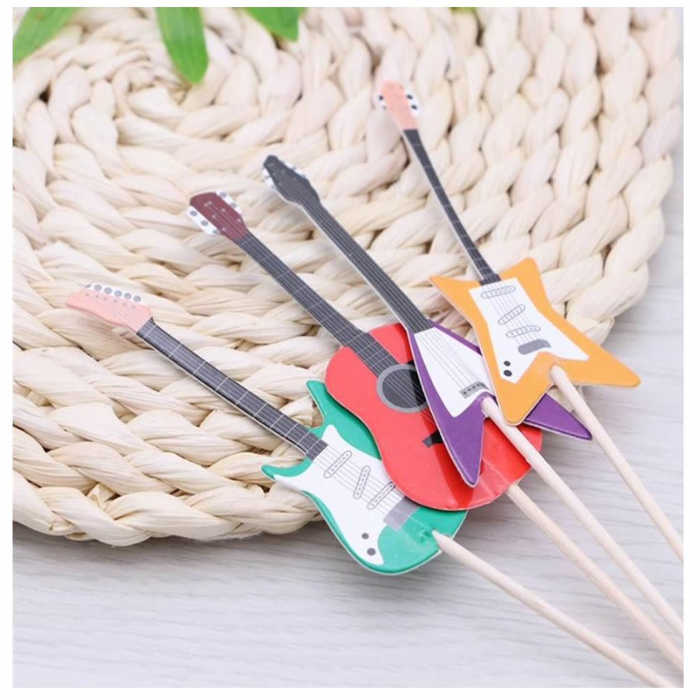 24 stks/set Gitaar Cupcake Toppers Picks Muziekinstrument Vorm Taart Decoreren Gereedschappen voor Birthday Party Decor