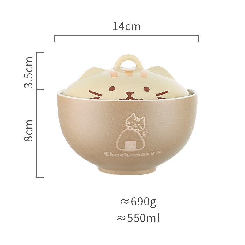 Bol à soupe Ramen avec couvercle en céramique, chat japonais mignon, bols à nouilles, vaisselle de cuisine, plats de service, bol à fruits amusant pour chaton: A