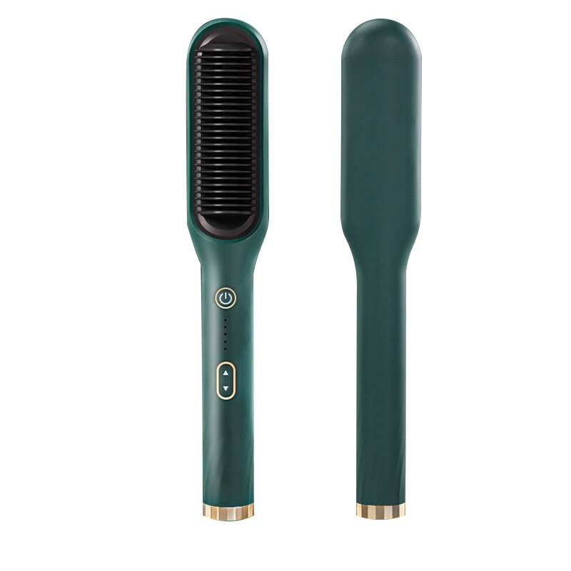 Hair Straightener Comb Straightener Dryer and Straightening Brush Iron Beard Electric Comb: green / EU
