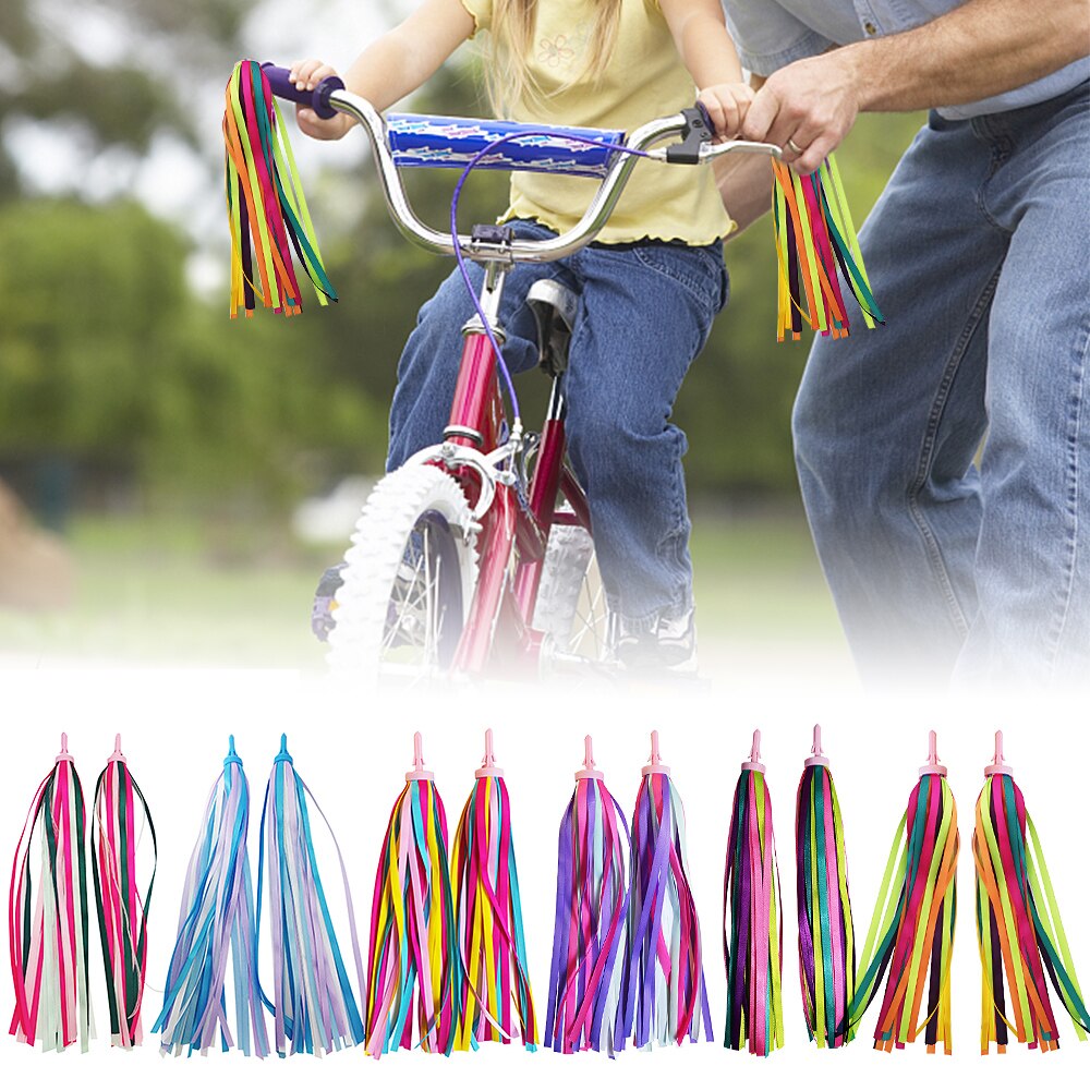 1 Pair Kid Rainbow Bike Streamers for Girls Boys Children&#39;s Tassel Scooters Ribbons Bike Handlebar Streamers Ribbons