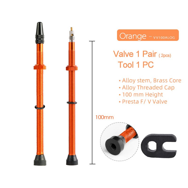 Deemount 100mm 2PCS Bicycle Tubeless Tire Presta Valve W/ Alloy Cap & Tool Optional 10m Tape Width 23/25/27/29/32/34mm: 100mm Alloy Orange