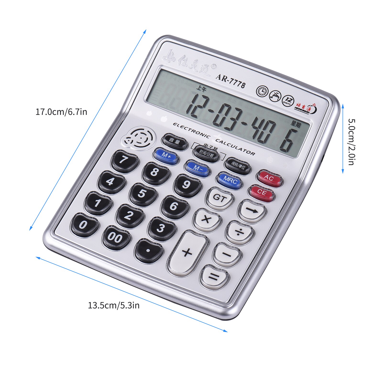 Musical Desktop Calculator 12-Digits LCD Display Electronic Calculator Counter Big Buttons with Music Piano Play Time Date