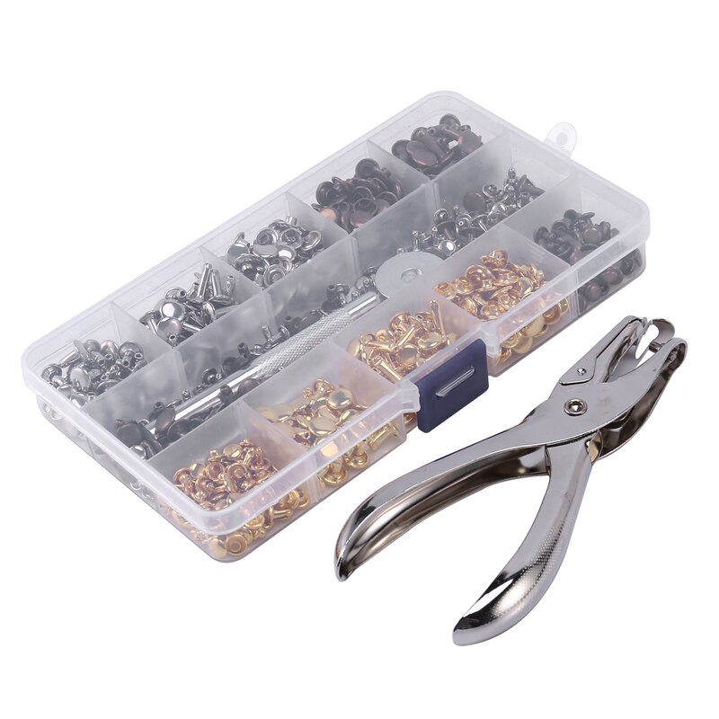 300 Sets Leer Klinknagels Double Cap Klinknagel Buisvormige Metalen Studs Met Punch Tang Bevestiging Set Gereedschap Voor Diy Leather Craft klinknagels Rep: Default Title