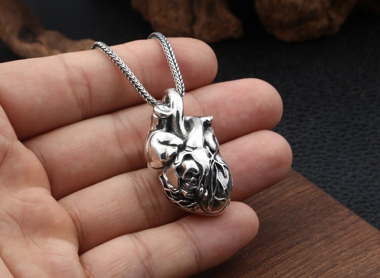 925 sterling Silver skull heart men pendant charm Jewelry A3054