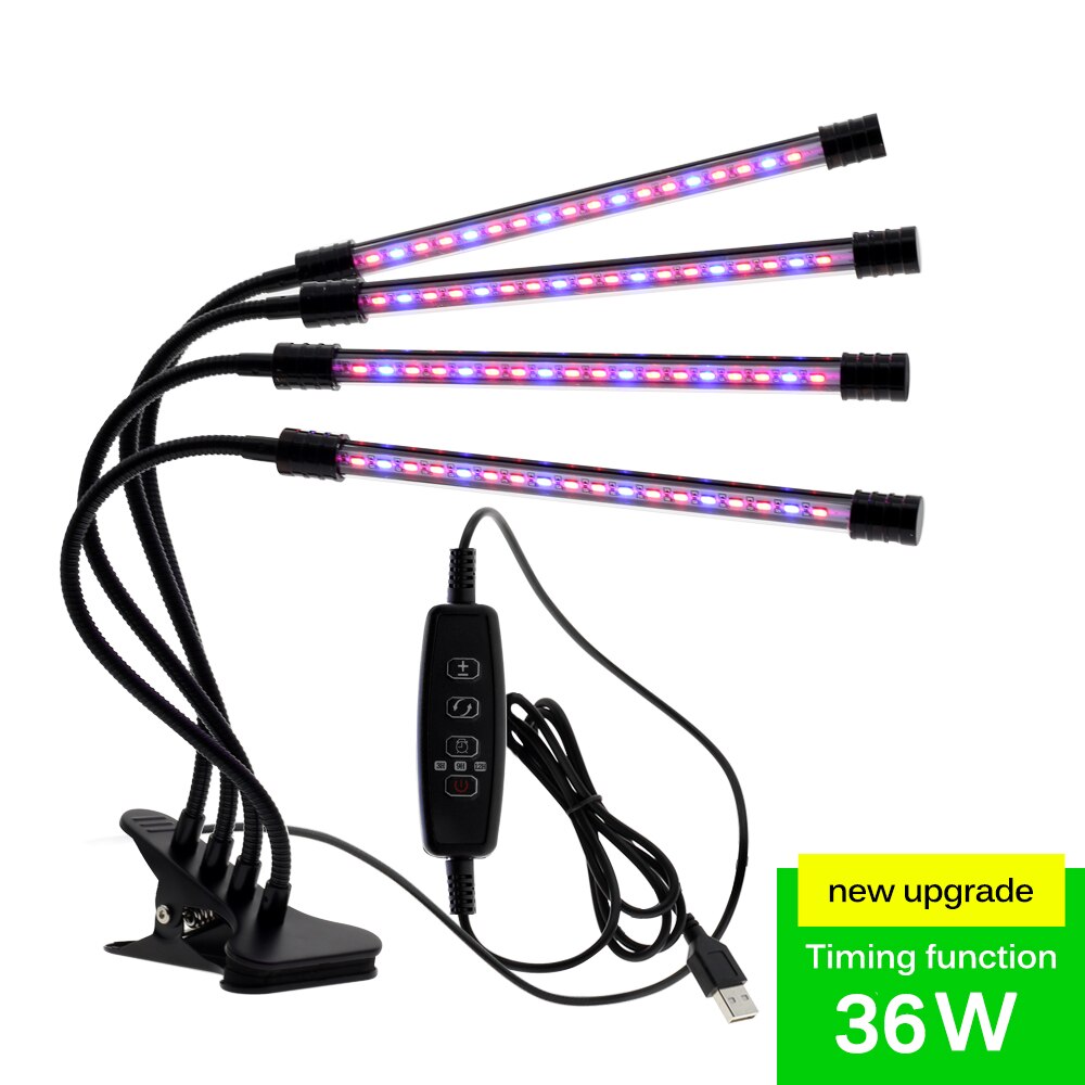 Luz LED de cultivo con Clip Flexible de 360 grados, fuente de alimentación USB, luz LED de escritorio para crecimiento de plantas.: 36W