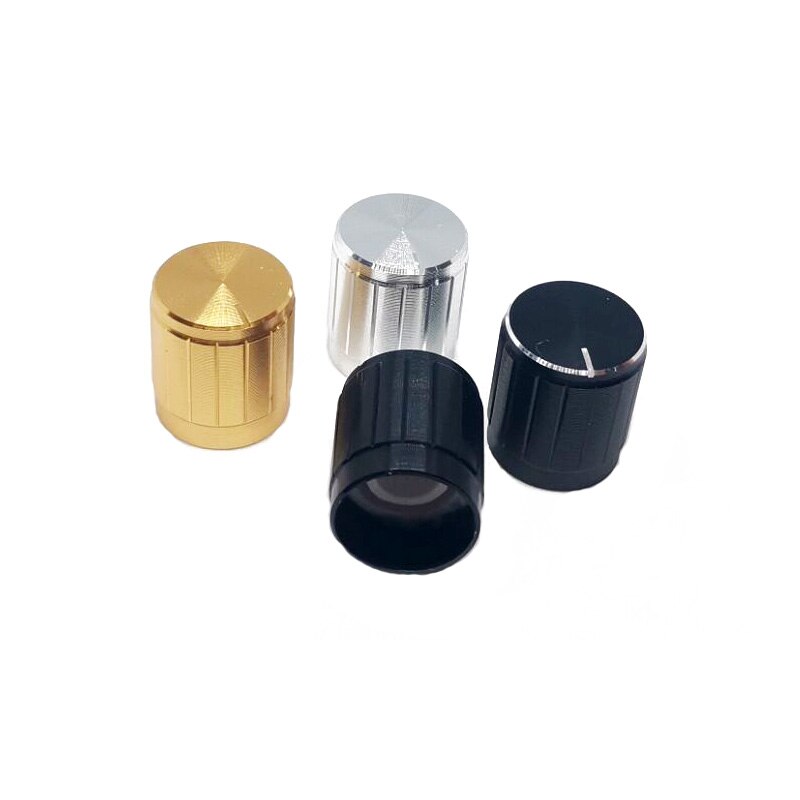 5 stk svart sølv gylden aluminiumslegering bryterhetter potensiometer knotter koder bryter plomme aksel d akse halv aksel 15 x 17mm
