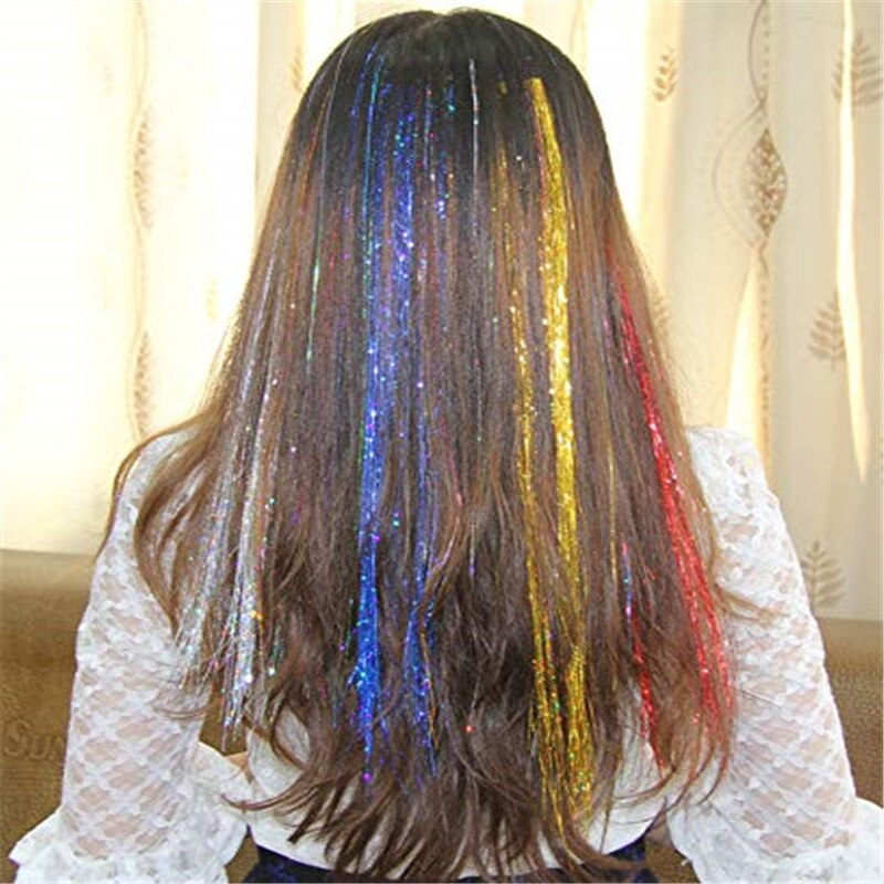 16 colors Glitter Hair Extensions Sparkle Hair Tinsel with Clip Highlights False Hair Strands 1pc Clip In Bling Hair