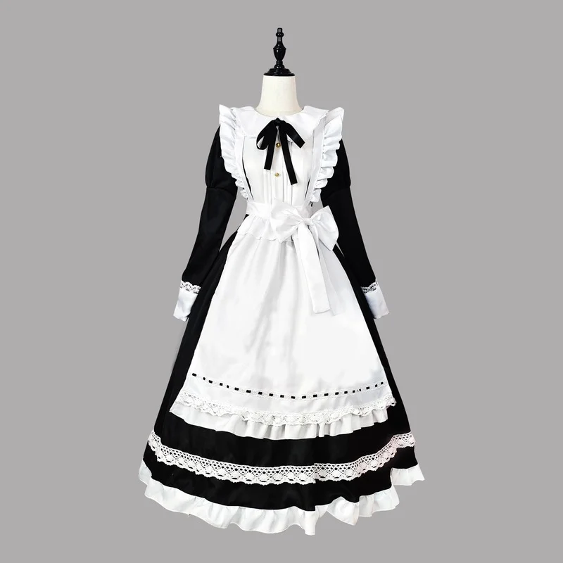 Halloween Cosplay Costumes Anime Apron Maid Role Play Long Dress Plus Size Black White Lolita Lingerie Dress Maid Outfits: M
