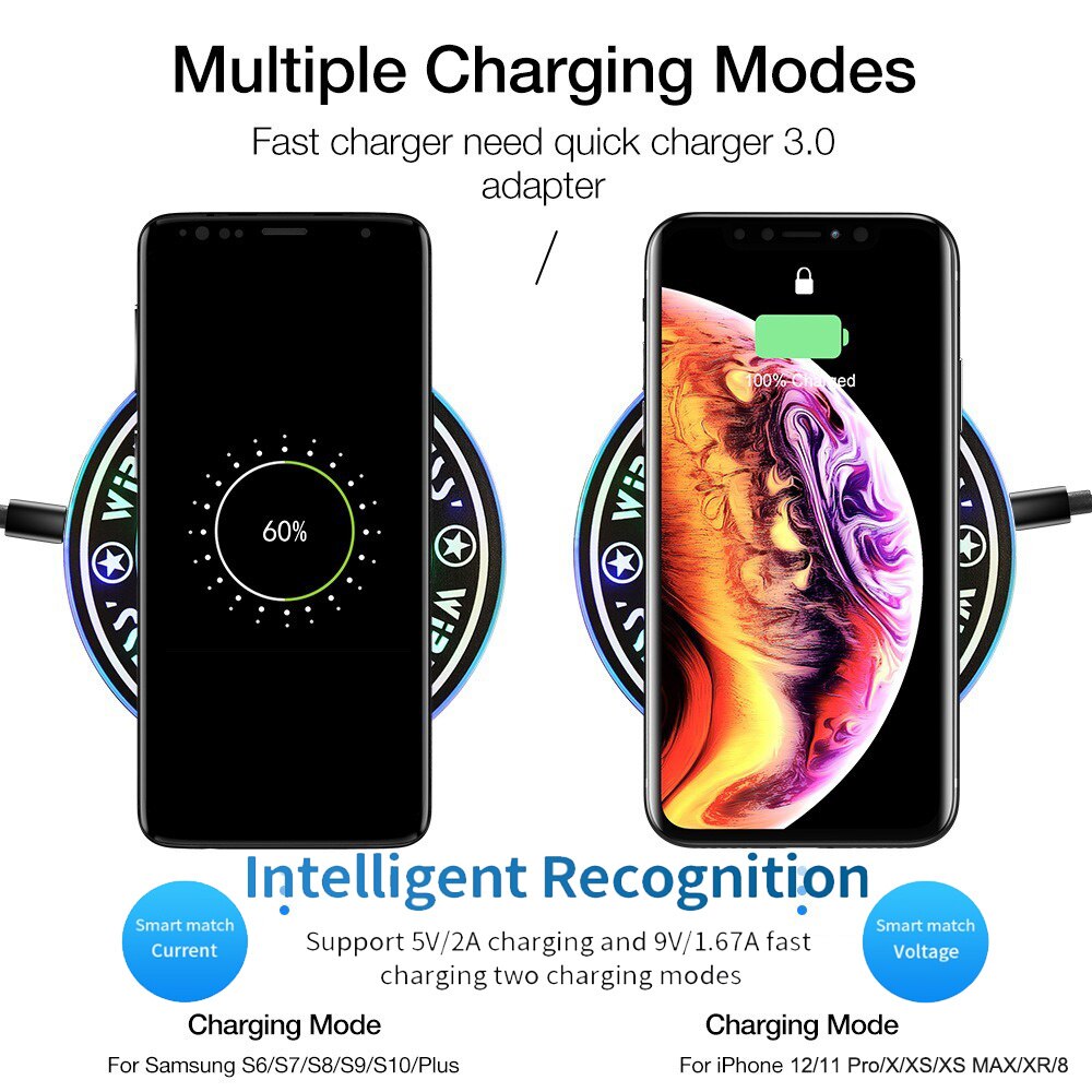 Cargador inalámbrico qi de 15W para iPhone 11, 12, X, XR, XS Max, 8, carga rápida sin cables para teléfono Samsung, Xiaomi, Huawei