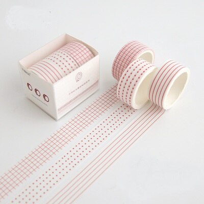 3Meter Scrapbooking Washi Tape Lovely Grid Basic Shape Notebook Diary Planner Diy Accessory Masking Tape: red