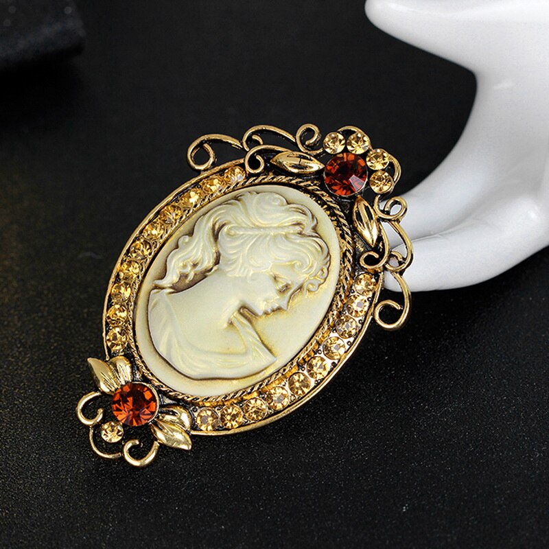 Crystal Rhinestones Cameo Vintage Broches Voor Vrouwen Queen 'S Cameo Beauty Hoofd Broche Pin Kleding Accessoires Meisjes