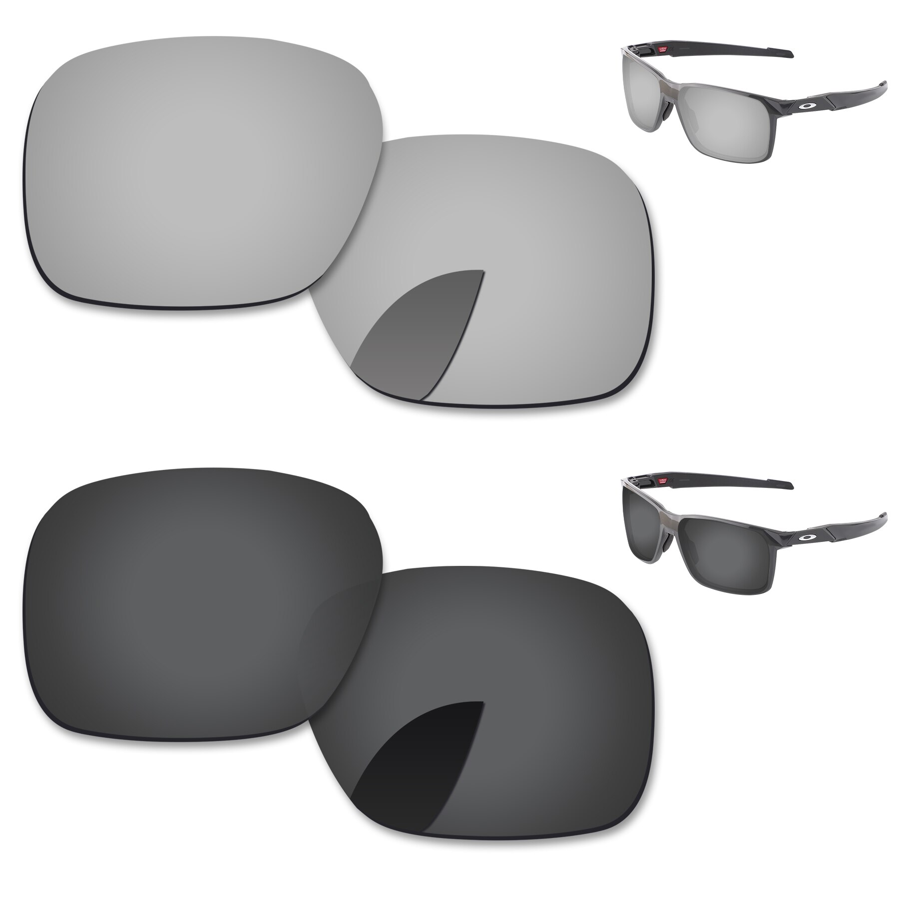 Alphax Vervanging Lenzen Voor-Oakley Portal X OO9460 Zonnebril Gepolariseerde-Meerdere Opties: 2 Pairs-Black-Silver