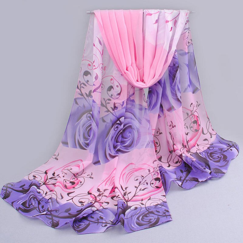 lässig die Seide Schal Klassische Elegante Rose Druck Chiffon Seide Weiche Schals Sommer Ich bin Freien frauen Beache Schal Schals: Rosa und  Violett