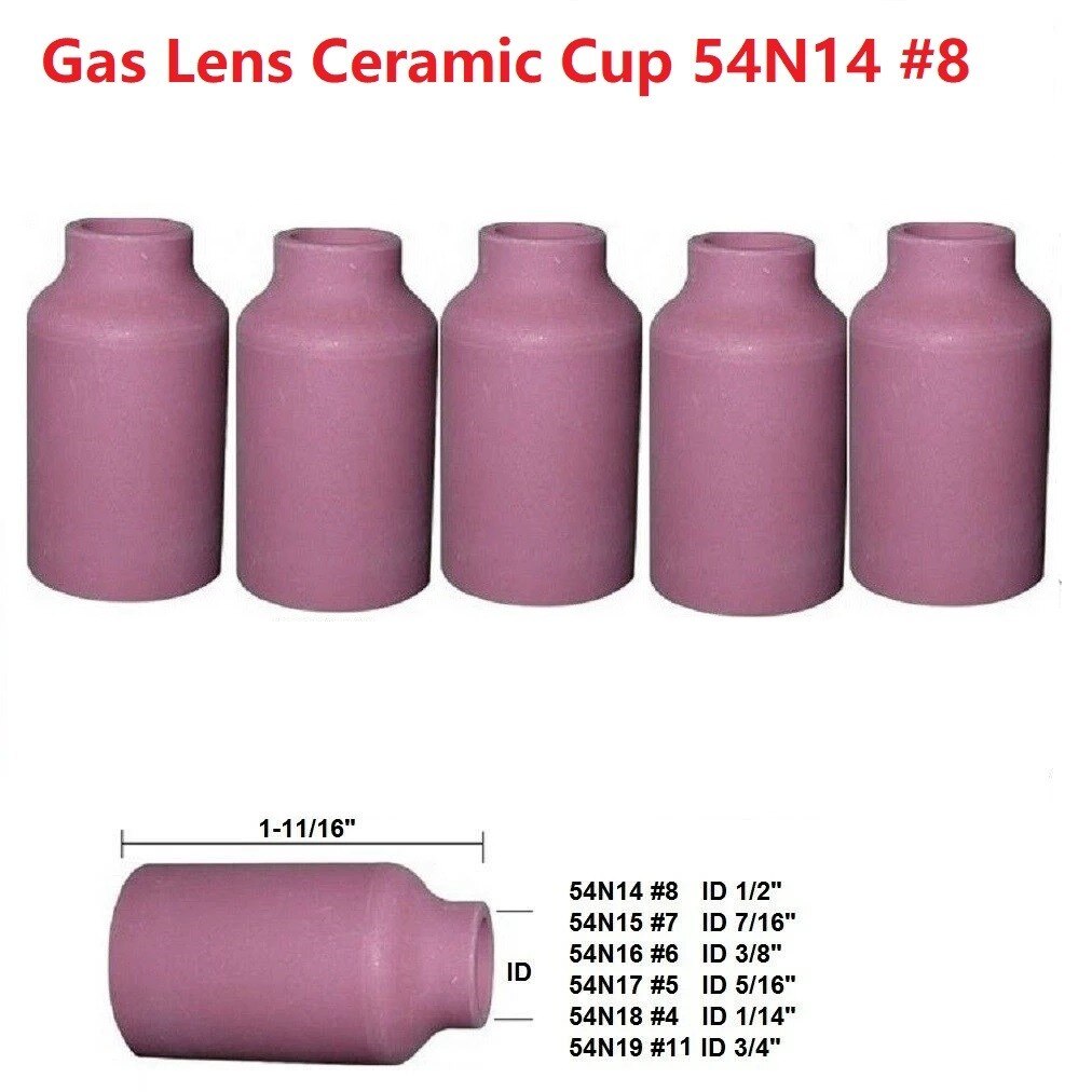 5pcs Gas Lens Ceramic Cup 54N14 #8 For TIG Welding Torch 17/18/26 Alumina Nozzles Work With 45V24-45V29 Gas Lens Collet Body