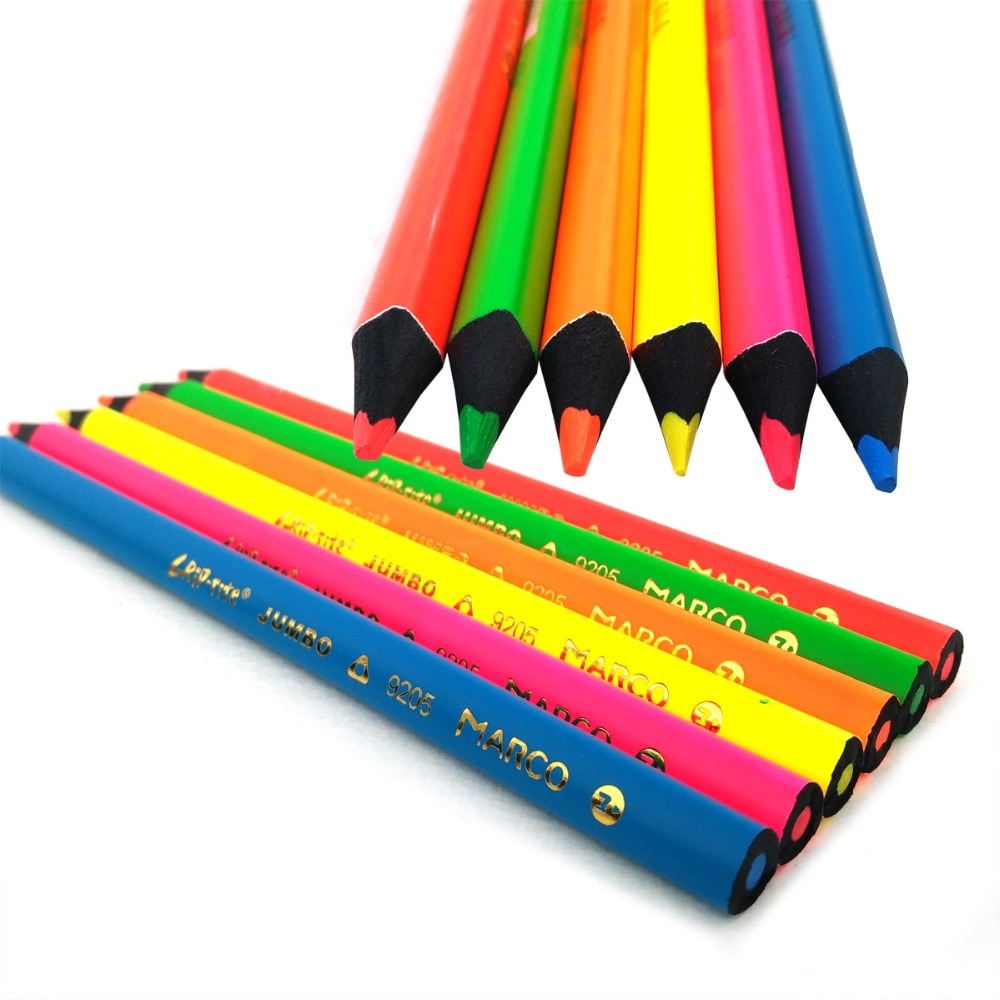 Marco Raffine 6 sztuk, czarny, drewno, kolorowe kredki de colores neonowe metalowe ołówki robić rysowania zestaw kredek szkolne