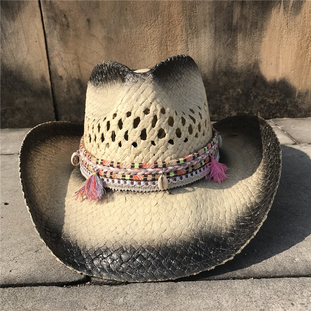 Sommer kvinder kvast hul western cowboyhat dame sombrero hombre hat fascinator solhætte solhat