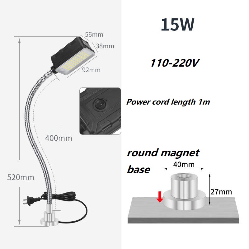 LED CNC atelier lampe de travail tour lumière industrielle 12/20W 110-220V Flexible col de cygne lampe à Base magnétique pour établi: Bleu