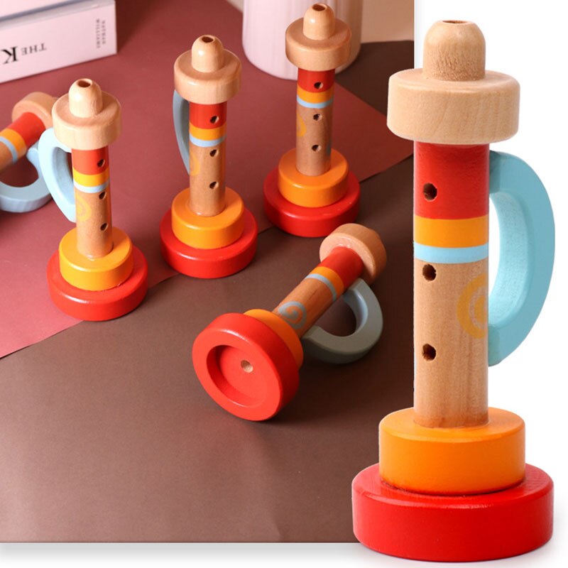 Färgglad trämusik babyleksaker spädbarn spelar trumpet grepp träning tidiga pedagogiska leksaker förälder-barn leker roligt spel