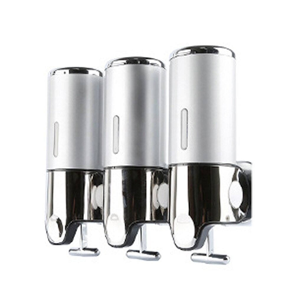 Liquid Soap Dispenser Wall Mounted Shower Gel Dispensers Shampoo Container Kitchen Tools Pump Double Hand Bathroom Soap Bottle: Three Silver