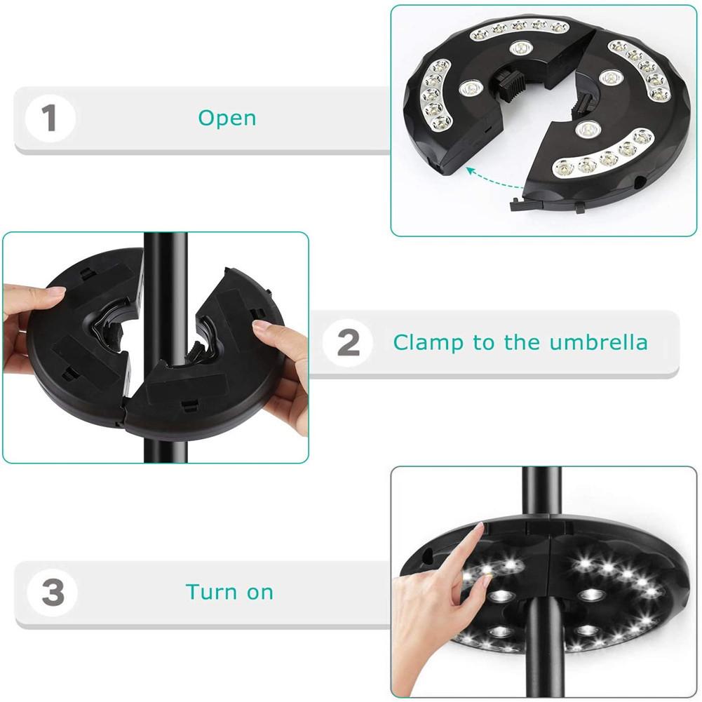 24 ledet paraplylys bærbar campingteltlampe med 3 lysmodus usb-frakt flomlys til utendørs hage campingstrand
