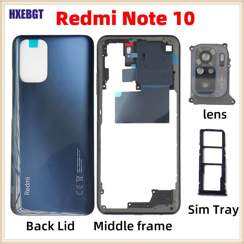 Originele Voor Xiaomi Redmi Note 10 Back Cover + Midden Frame + Volume Knop + Camera Glas Lens + Sim lade Smartphone Onderdelen