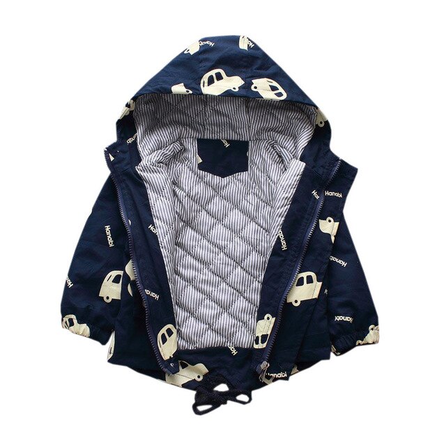 Focusnorm Winter Kids Jongens Jas Uitloper Cartoon Print Lange Mouwen Hooded Zipper Warm Parka 2 Kleuren