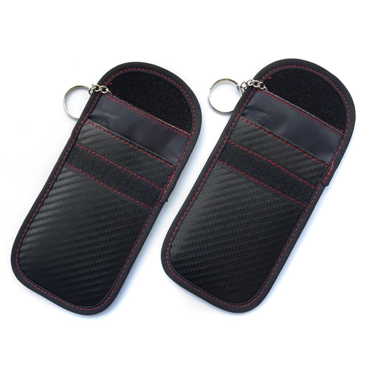 1pc/2pcs Portable Signal Blocker Car Key Case Faraday Cage Keyless Entry Fob Pouch RFID Blocking Bag with Key Chain Ring: two