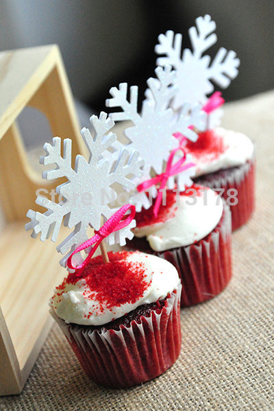 Witte Sneeuwvlok Glitter Cupcake Toppers-Verjaardag, verjaardag Cupcake Topper, bruiloft taart topper24pcs