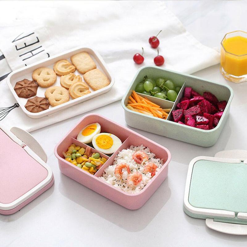 Double-layer Tarwesteel Opbergdoos Cartoon Bento Box Draagbare Milieuvriendelijke Lunchbox Voedsel Opslag Container