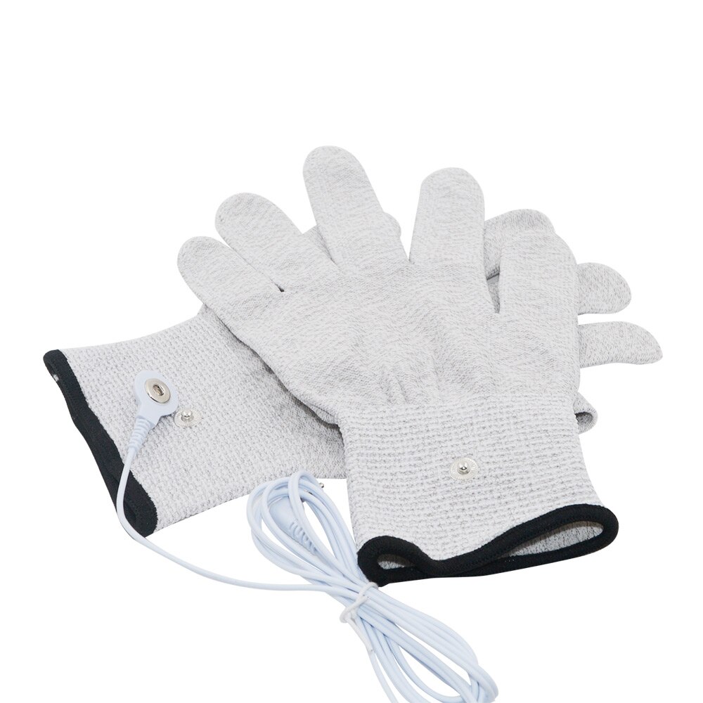 Guantes de fibra Electroshock para masaje, manoplas conductoras de masaje transpirables con Cable para máquina de terapia Tens, alivio del dolor y relajación