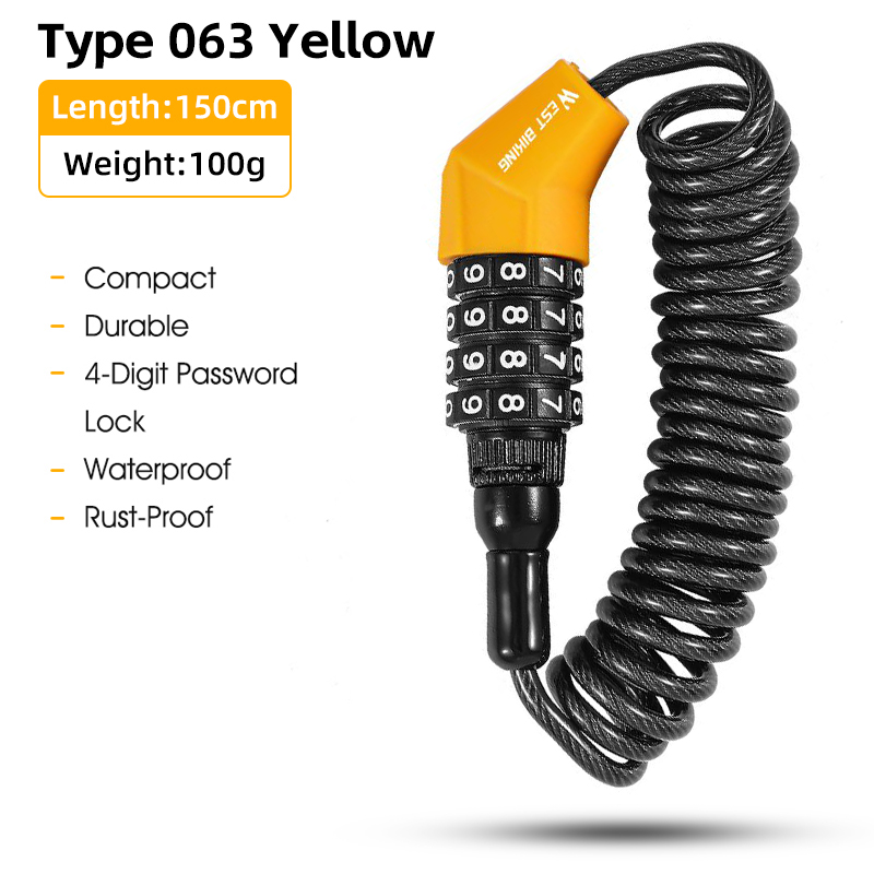 WEST BIKING-candado de seguridad portátil para bicicleta, candado con contraseña, cuerda para casco, candado de alambre de acero, candado de Zinc para mochila de bicicleta de montaña: Gris claro