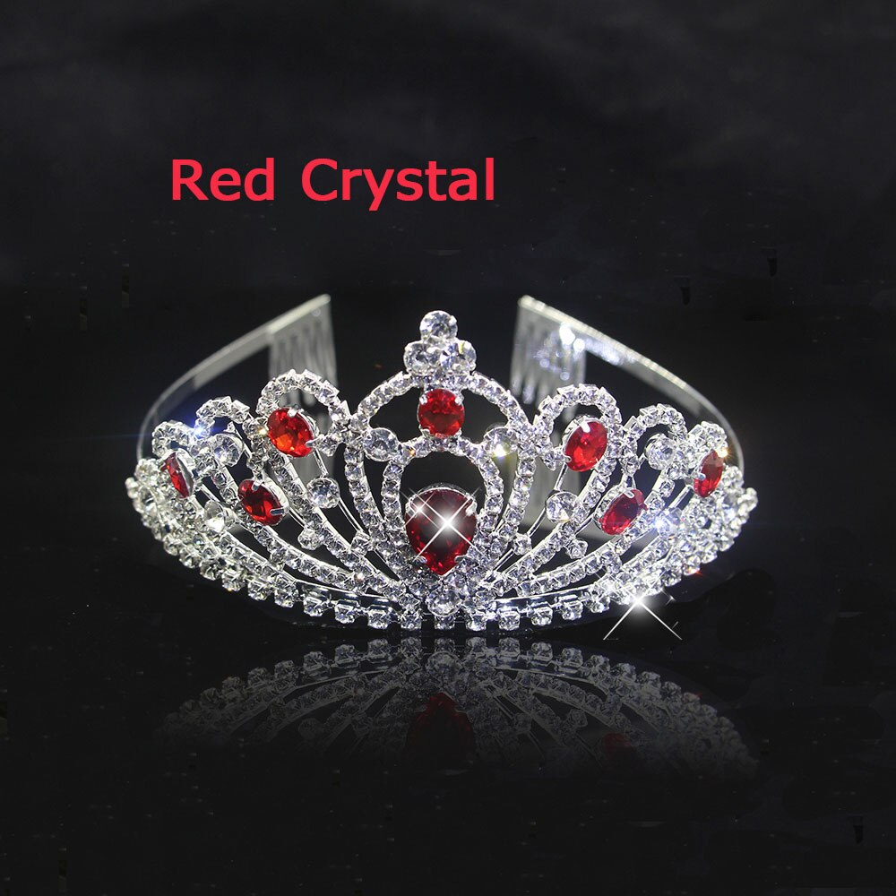 AINAMEISI 5 colors Crystal Tiaras Hair Accessories Gold Crowns Girls Headpiece Wedding Bridal Crown Hair Jewelry: silver Red