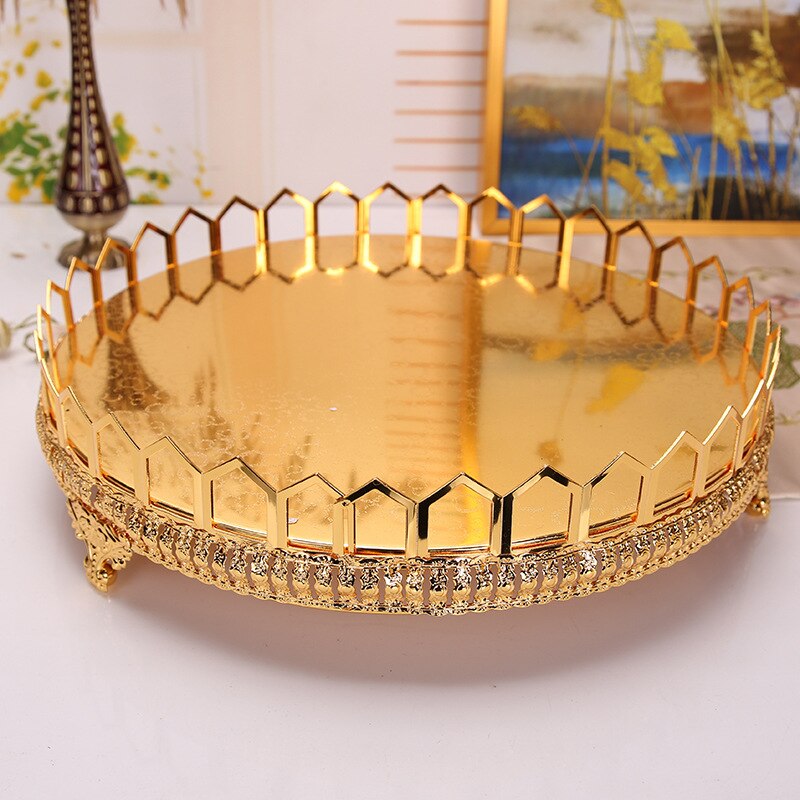 Gold Hollow Cake Stand Metal Tray Cupcake Dessert Display Plate Wedding Centerpieces Party Hotel Home Table Decoration